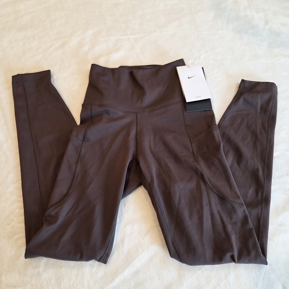 Nike OneWomen High-Waisted 7/8 Leggings with Pockets Baroque Brown XS New